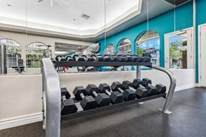 Tucson apartment for rent - A gym with a row of black dumbbells on a rack.
