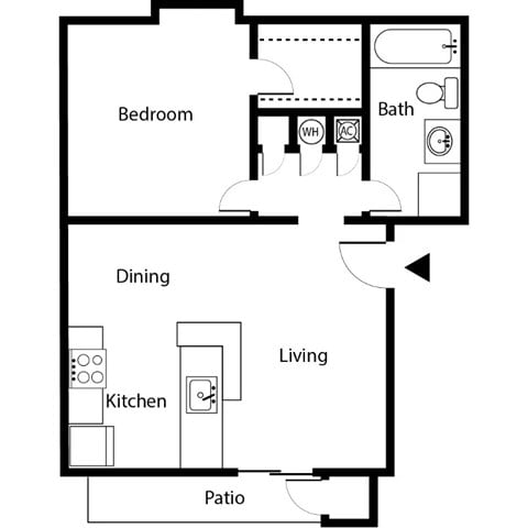 Floor plan for 1 bed, 1 bath, 700 sqft