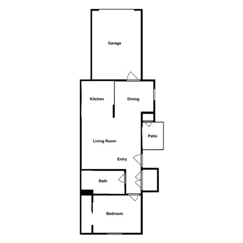 Floor plan for 1 bed, 1 bath, 721 sqft