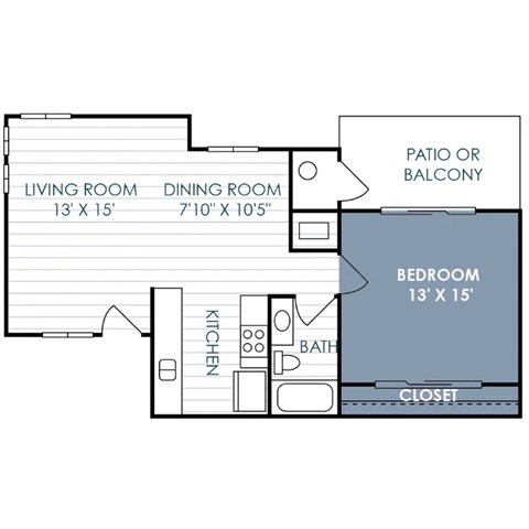Floor plan for 1 bed, 1 bath, 690 sqft