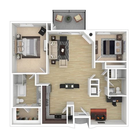 Floor plan for 2 beds, 2 baths, 1461 sqft
