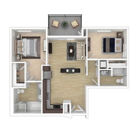 Floor plan for 2 beds, 2 baths, 1029 sqft