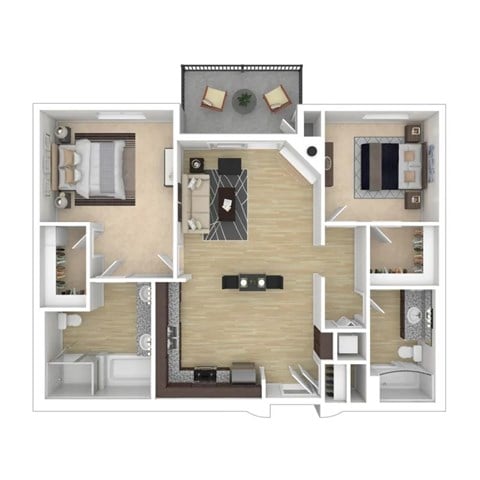 Floor plan for 2 beds, 2 baths, 1164 sqft
