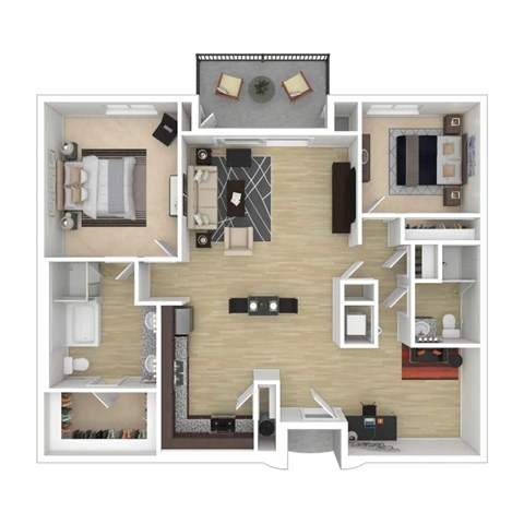 Floor plan for 2 beds, 2 baths, 1338 sqft