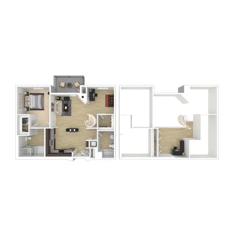 Floor plan for 2 beds, 2 baths, 1349 sqft