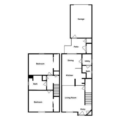 Floor plan for 2 beds, 1 bath, 1172 sqft
