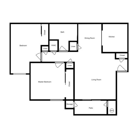 Floor plan for 2 beds, 1 bath, 828 sqft