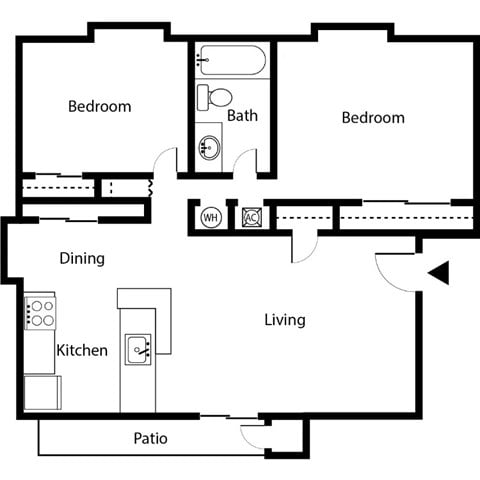 Floor plan for 2 beds, 1 bath, 820 sqft