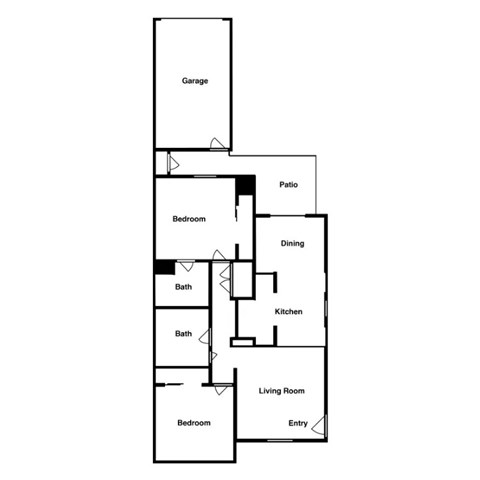 Floor plan for 2 beds, 2 baths, 1064 sqft