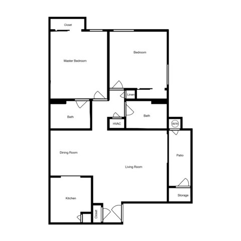 Floor plan for 2 beds, 2 baths, 906 sqft