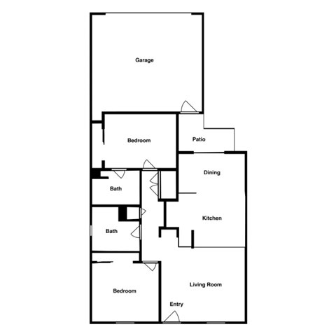 Floor plan for 2 beds, 2 baths, 1076 sqft