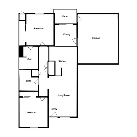 Floor plan for 2 beds, 2 baths, 1086 sqft