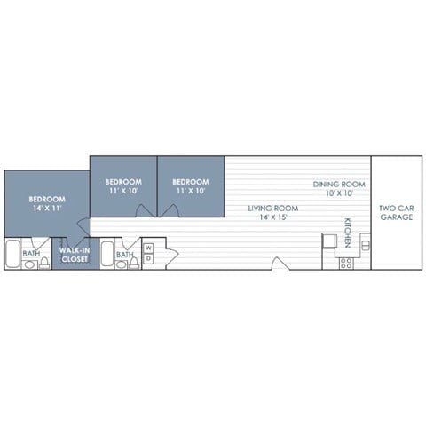 Floor plan for 3 beds, 2 baths, 1325 sqft