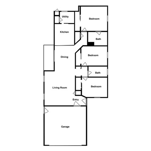 Floor plan for 3 beds, 2 baths, 1276 sqft