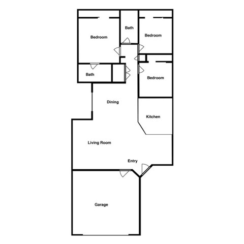 Floor plan for 3 beds, 2 baths, 1373 sqft