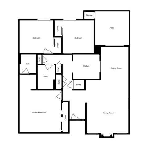 Floor plan for 3 beds, 2 baths, 1152 sqft