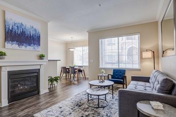 Denver apartment for rent - A living room with a fireplace and a painting on the wall.