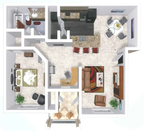 Floor plan for 1 bed, 1 bath, 737 sqft