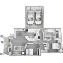 Floor plan for 2 beds, 2 baths, 1074 sqft