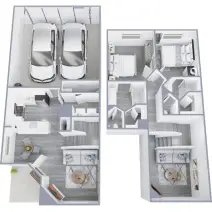 Floor plan for 2 beds, 2.5 baths, 1097 sqft
