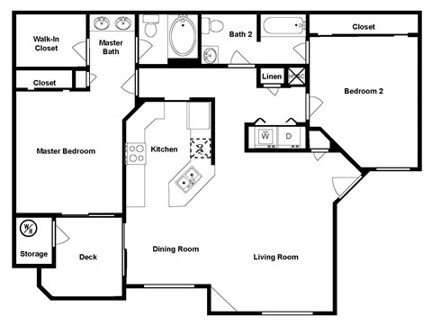 Floor plan for 2 beds, 2 baths, 1173 sqft