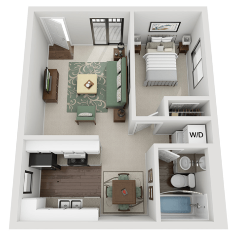 Floor plan for 1 bed, 1 bath, 650 sqft