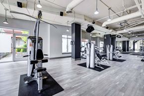 Seattle apartment for rent - A gym with a variety of equipment including a leg press machine.