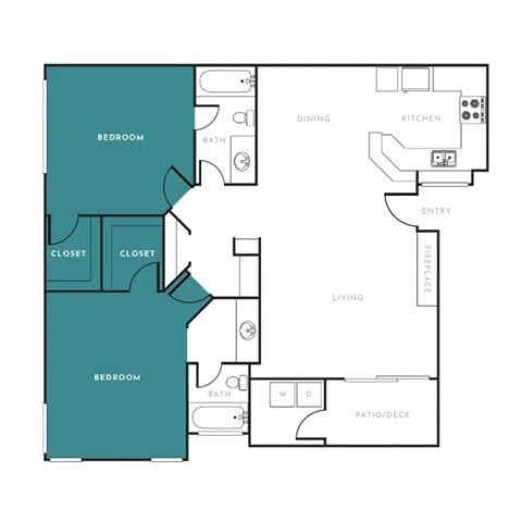 Floor plan for 2 beds, 2 baths, 1260 sqft