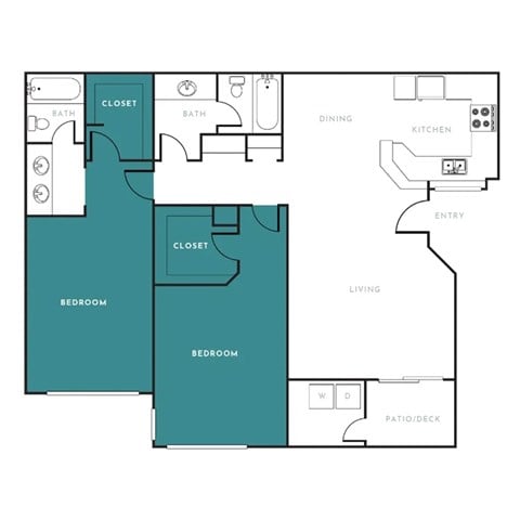 Floor plan for 2 beds, 2 baths, 1260 sqft