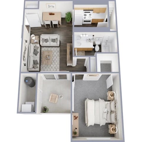 Floor plan for 1 bed, 1 bath, 713 sqft