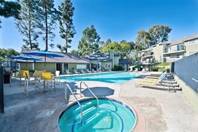 Escondido apartment for rent - A swimming pool with a slide and sun loungers.