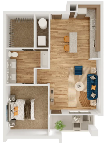 Floor plan for 1 bed, 1 bath, 813 sqft