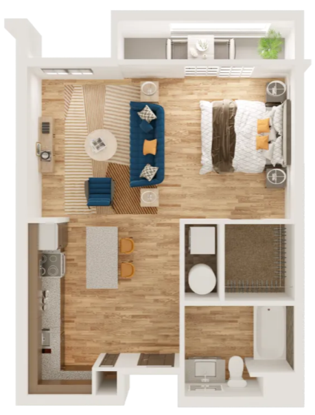 Floor plan for studio, 1 bath, 567 sqft