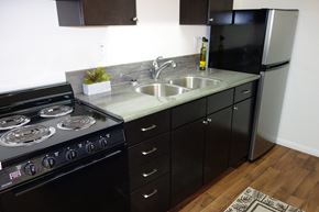 Solana Beach apartment for rent - a kitchen with a stove and a sink and a refrigerator