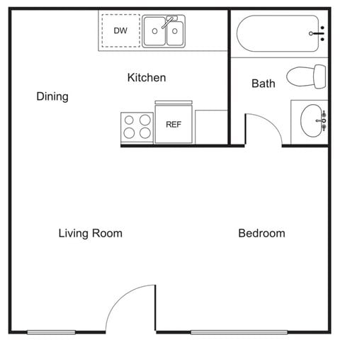 Floor plan for studio, 1 bath, 400 sqft