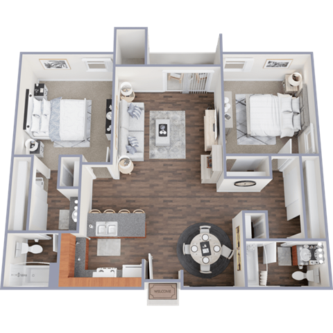 Floor plan for 1 bed, 1 bath, 700 sqft