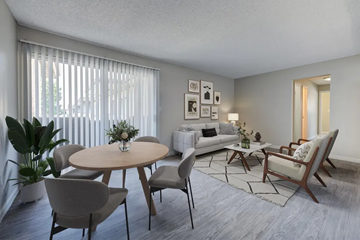 Rowland Heights apartment for rent - A living room with a round table and chairs.