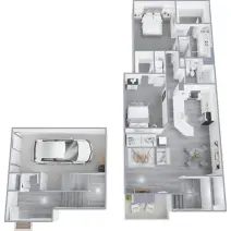 Floor plan for 2 beds, 2 baths, 1202 sqft