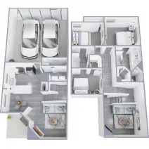 Floor plan for 3 beds, 2 baths, 1310 sqft