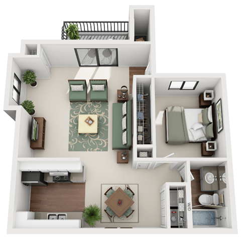 Floor plan for 1 bed, 1 bath, 655 sqft