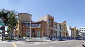 San Diego townhouse for rent - Village Townhomes leasing office exterior street view.