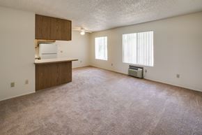 Lakeside apartment for rent - A room with a carpeted floor and a window with blinds.