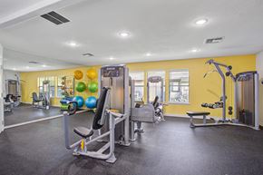 Manteca apartment for rent - A gym with a variety of equipment including a leg press machine, and a chest press machine