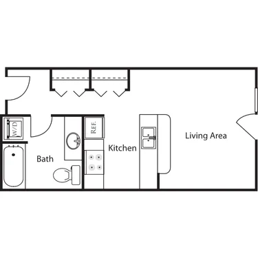 Floor plan for studio, 1 bath, 424 sqft
