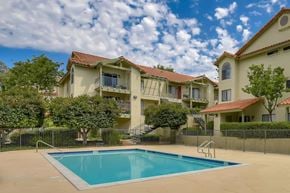 Escondido apartment for rent - A swimming pool in front of a row of houses.