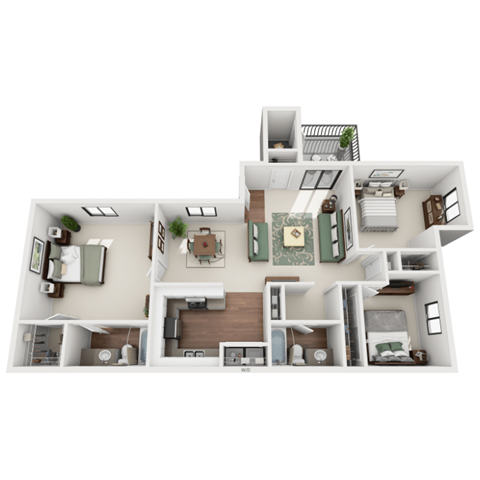 Floor plan for 3 beds, 2 baths, 1200 sqft