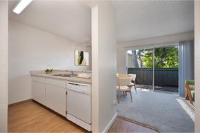 Modesto apartment for rent - The entrance to the apartment with a slight view of the kitchen and the sliding glass door to the balcony.