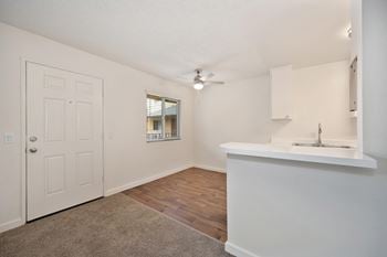 Wood-style plank flooring and carpet options