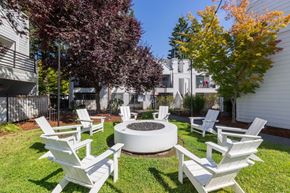 Beaverton apartment for rent - Poolside fire pit with adirondack chairs.