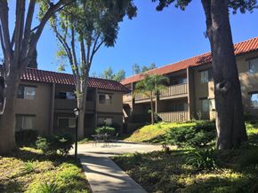 Vista apartment for rent - a courtyard with trees and a table and chairs in the middle of the courtyard